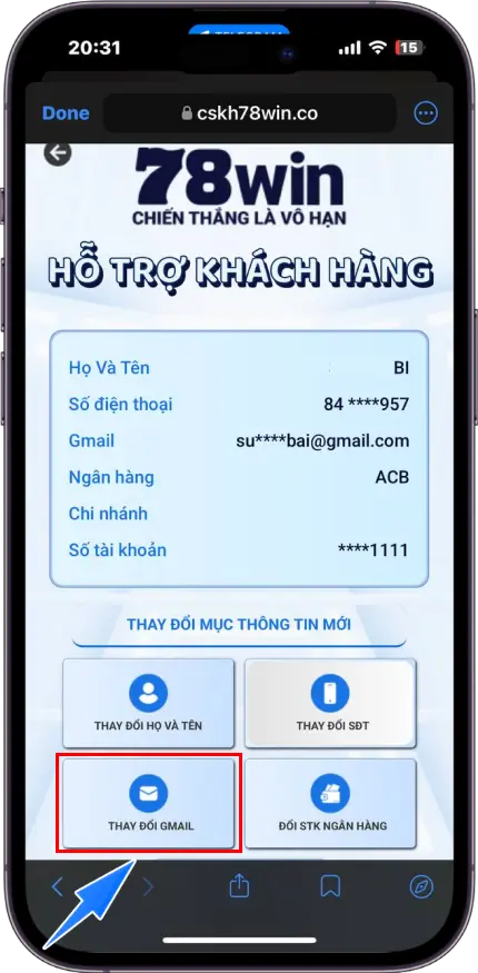 Bước 2 : Chọn Thay đổi EMAIL